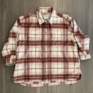 Old Navy Women’s Pink White Plaid Shacket size XXL casual snap pockets warm fall